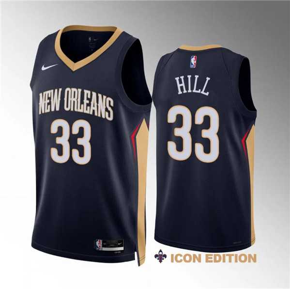 Men%27s New Orleans Pelicans #33 Malcolm Hill Navy Icon Edition Stitched Basketball Jersey Dzhi